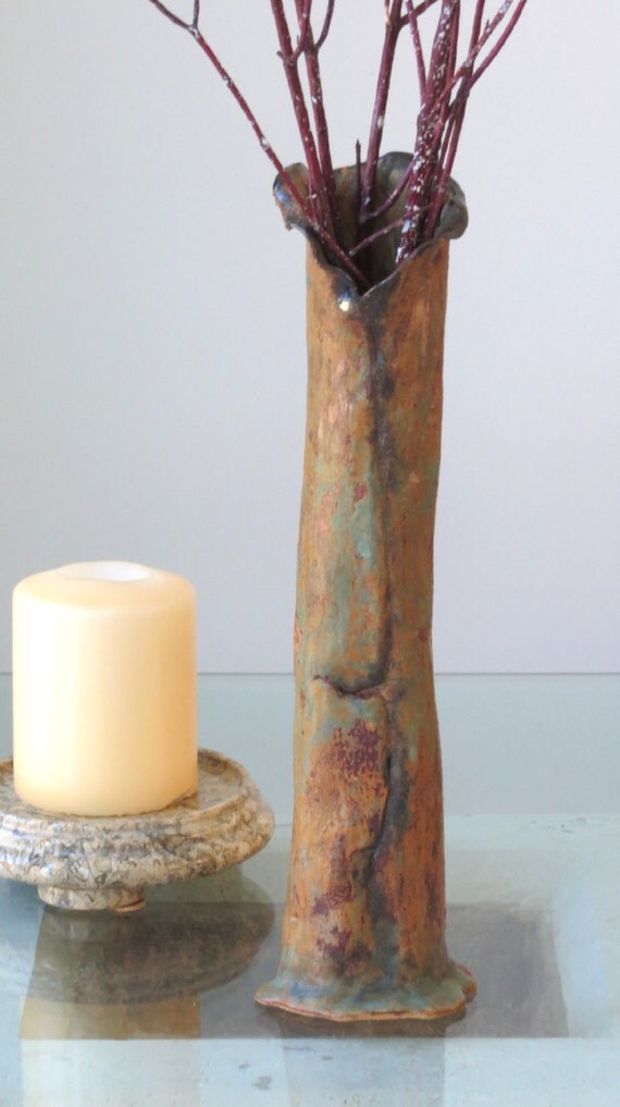 Earthy Ceramic Vase Organic Clay Vessel Rustic Earth Tone Hand