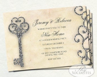Antique Key Invitation | Vintage Key Invitation | Glitter and Parchment | Housewarming | Engagement | Bridal Shower | Instant Download PDF