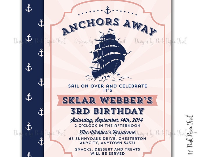 Nautical Invitation, Anchors Away, I will customize for you, Print your own