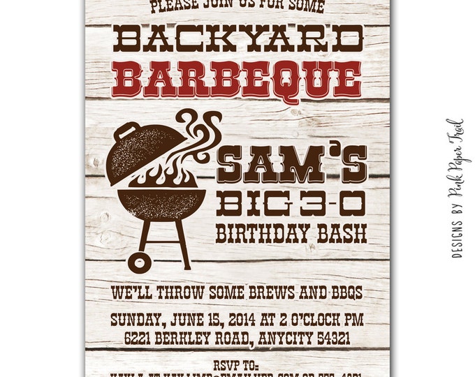 BBQ Party Invitation, Barbeque backyard, Baby Shower, Patriotic Party, 30th, 40th, 50th, 60th Birthday, I will customize for you