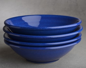 Soup Bowl Set Four Blue Surf Stoneware Soup Bowsl by Symmetrical Pottery