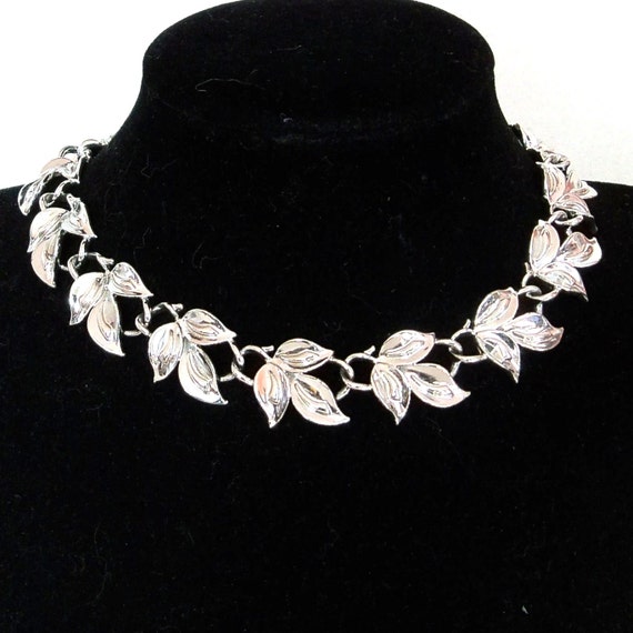 1950s Coro Necklace Silver Leaves Choker by RebeccasVintageSalon