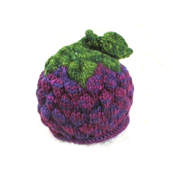 Raspberry Blackberry Grapes Hat - Baby Size - Soft Hand Knit - Made to Order