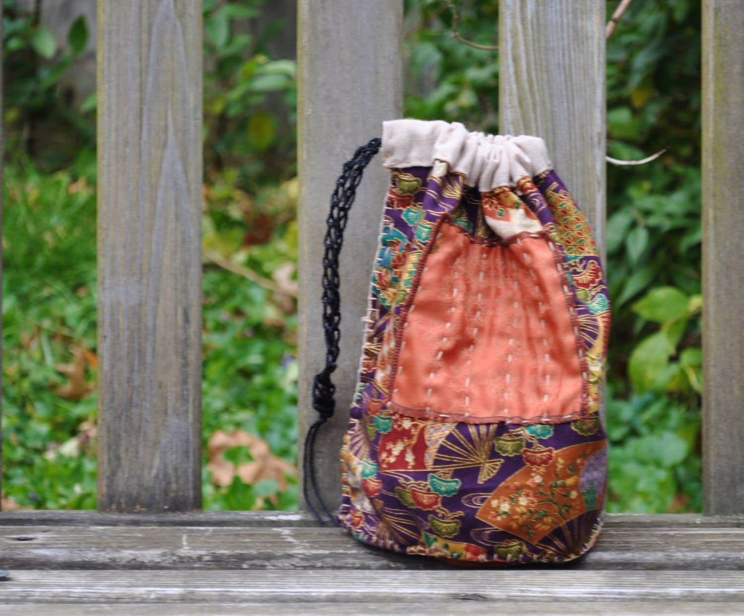 Boro Inspired Bag Reticule Purse/Drawstring Bag/Asian