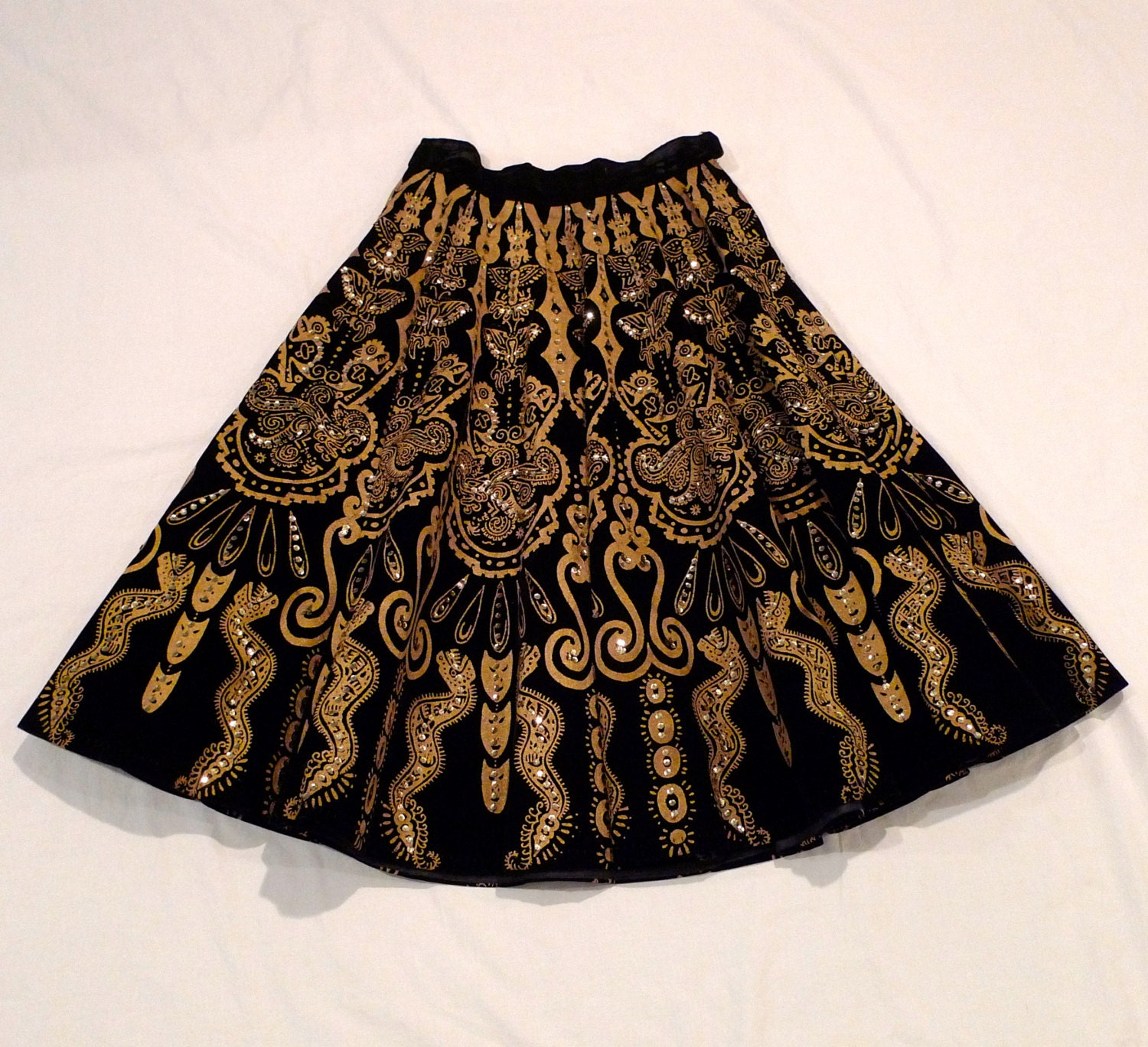 Mexican Skirt Vintage Black Velvet Circle Skirt Vintage Mexico
