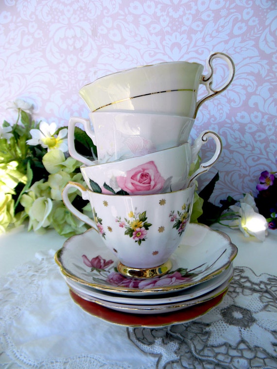 Lot Saucers cup  bulk tea vintage MISMATCHED Vintage Cups Orphans Party Tea  or and   Bulk