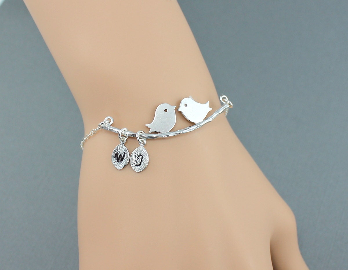 Personalized Bird Bracelet Silver Love Birds by LadyKJewelry