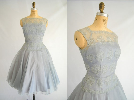 Vintage 1950s Dress  Icy  Blue  Chiffon by 