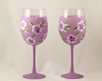 Hand Painted Wine Glasses, Purple Frosted