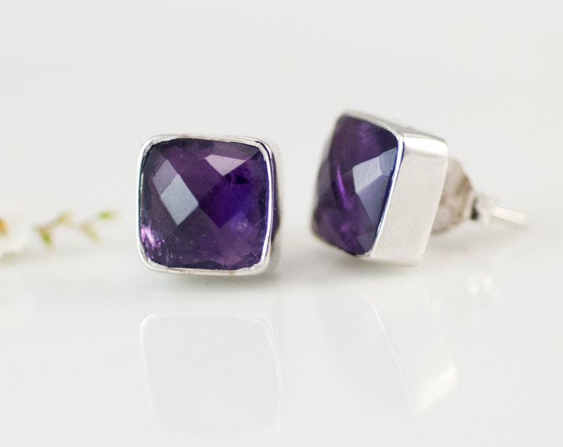 SALE Purple Amethyst Stud Earrings February by delezhen on Etsy