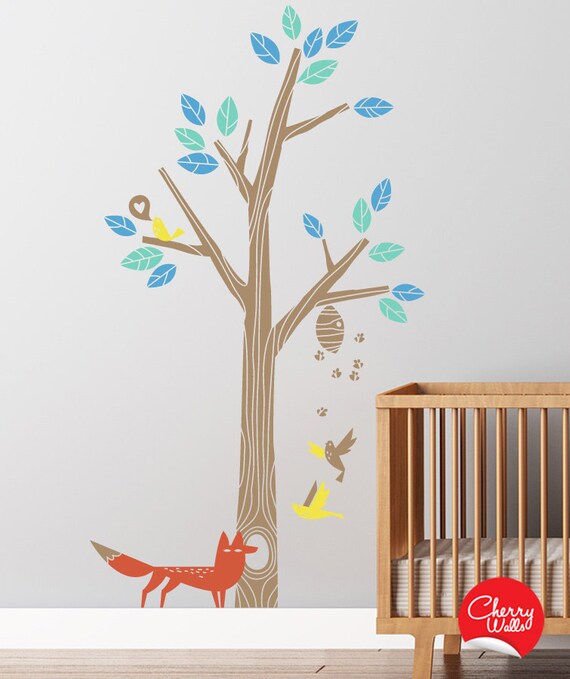 Wall Decal Nursery Tree Decal Modern Nursery Decor Fox