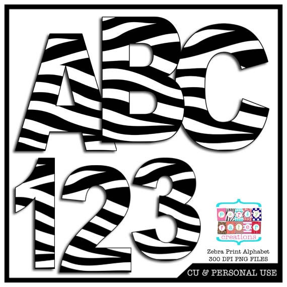 Zebra Print Digital Alphabet and Number Clipart Animal Print