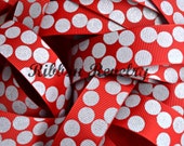 Grey sparkle silly dots printed on red 7/8" grosgrain ribbon- Gorgeous in person CHRISTMAS Il_170x135