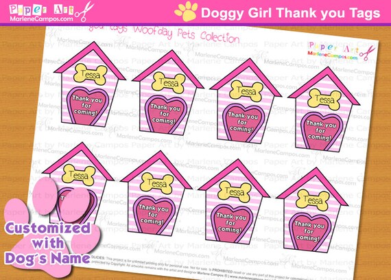 PRINTABLE - DOG Party - Thank You Tags - Doggy Girl birthday party, Printable party, Puppy Party, Pet party, dog birthday - Paper Art by MC Il_570xn