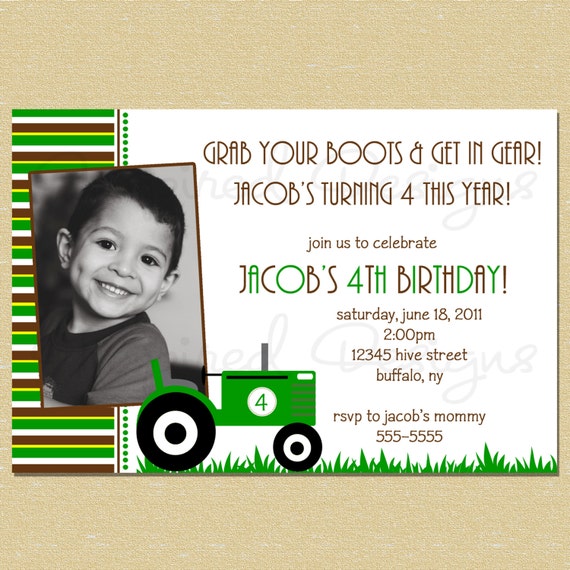 Country Tractor John Deere Boy Birthday Invitation - Any Age Il_570xn