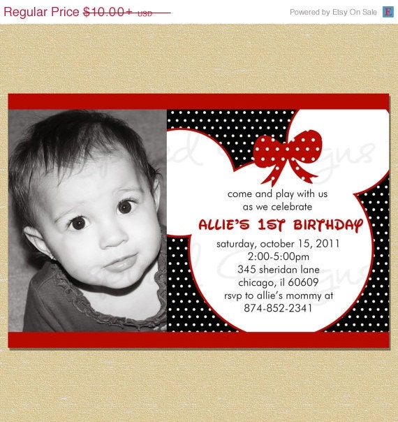 10% OFF SALE Mickey Mouse Red Birthday Invitation (With or Without Bow) Il_570xn