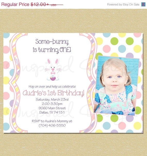 10% OFF SALE Color Dots Easter Some-Bunny Polka Dot Birthday Invitation Il_570xn