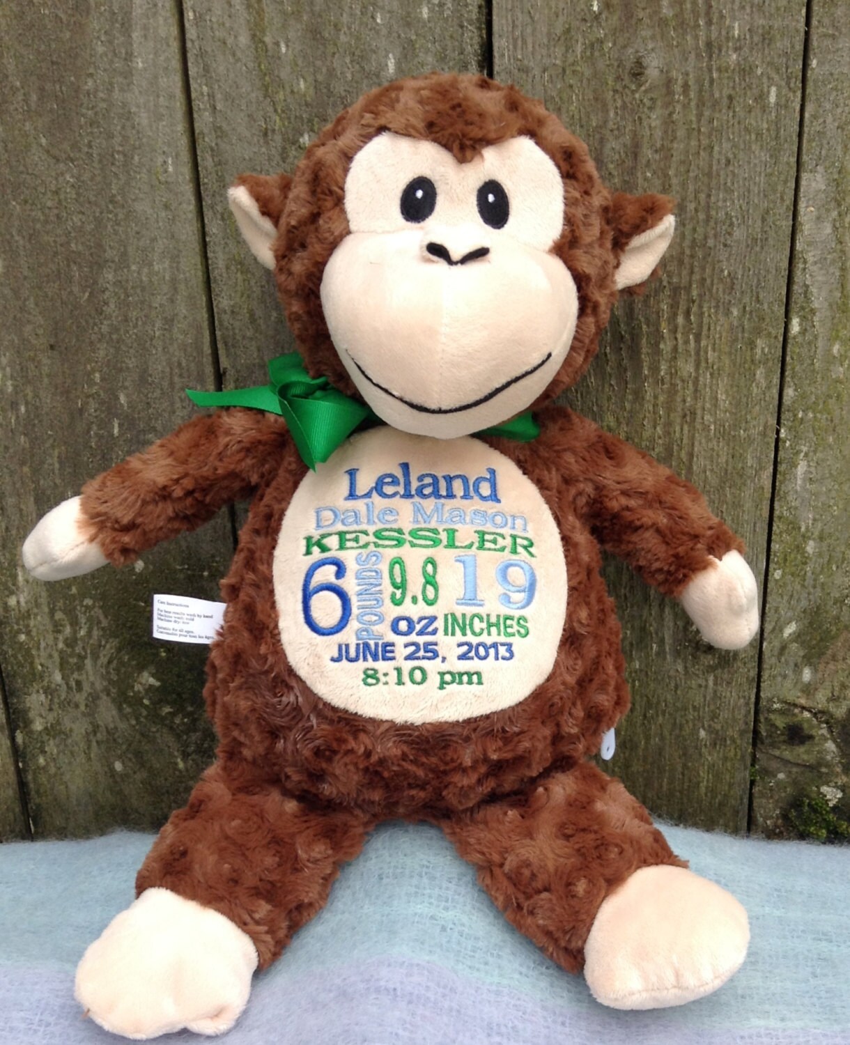 Personalized Baby Gift Monogrammed Monkey Birth Announcement