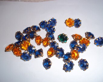 35 Vintage Plastic Rhinestone Buttons MetalGoldtone Settings Like Gemstones B125