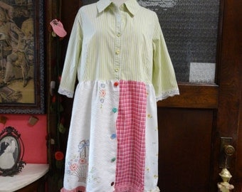 Bohemian Dress,Upcycled Dress,Womens Dress,Gypsy Dress,Cotton Dress,Shabby Chic Dress,Eco Dress