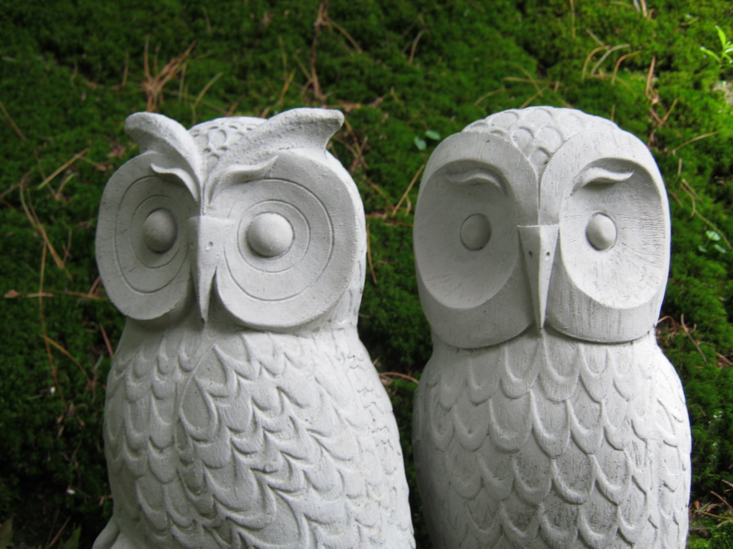 Owls Cast Stone Garden Owl Statues Two Concrete Owls Pair Owls Cast Stone Garden Owl Statues Two Concrete Owls Pair