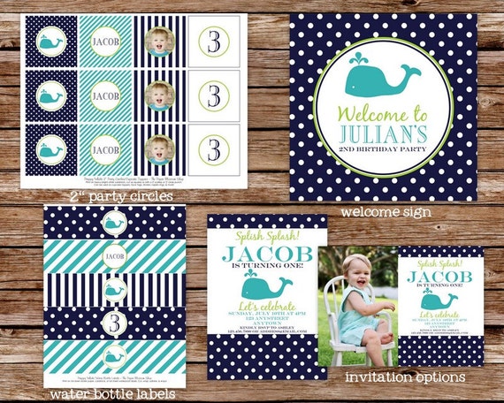 Printable Preppy Whale Birthday Party Package Il_570xn