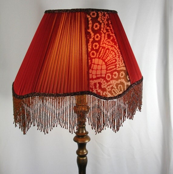 Lamp Shade Custom Floor Oval Pleated Brownish Brick Red Silk