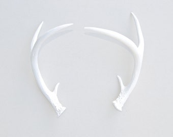 Faux Taxidermy White Antler Decor - White Resin Unique Deer Antlers - Table Top Fake White Antler Shed DA01