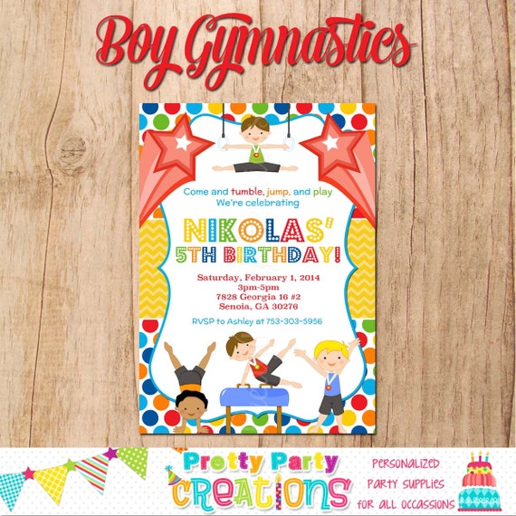 BOY GYMNASTICS invitation - U PRINT by Pretty Party Creations | Catch ...