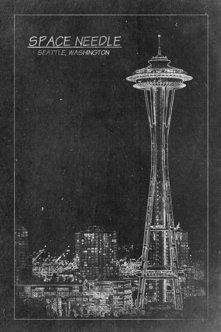 Space Needle Tower Blueprint Print on Canvas Seattle by ClavinInc