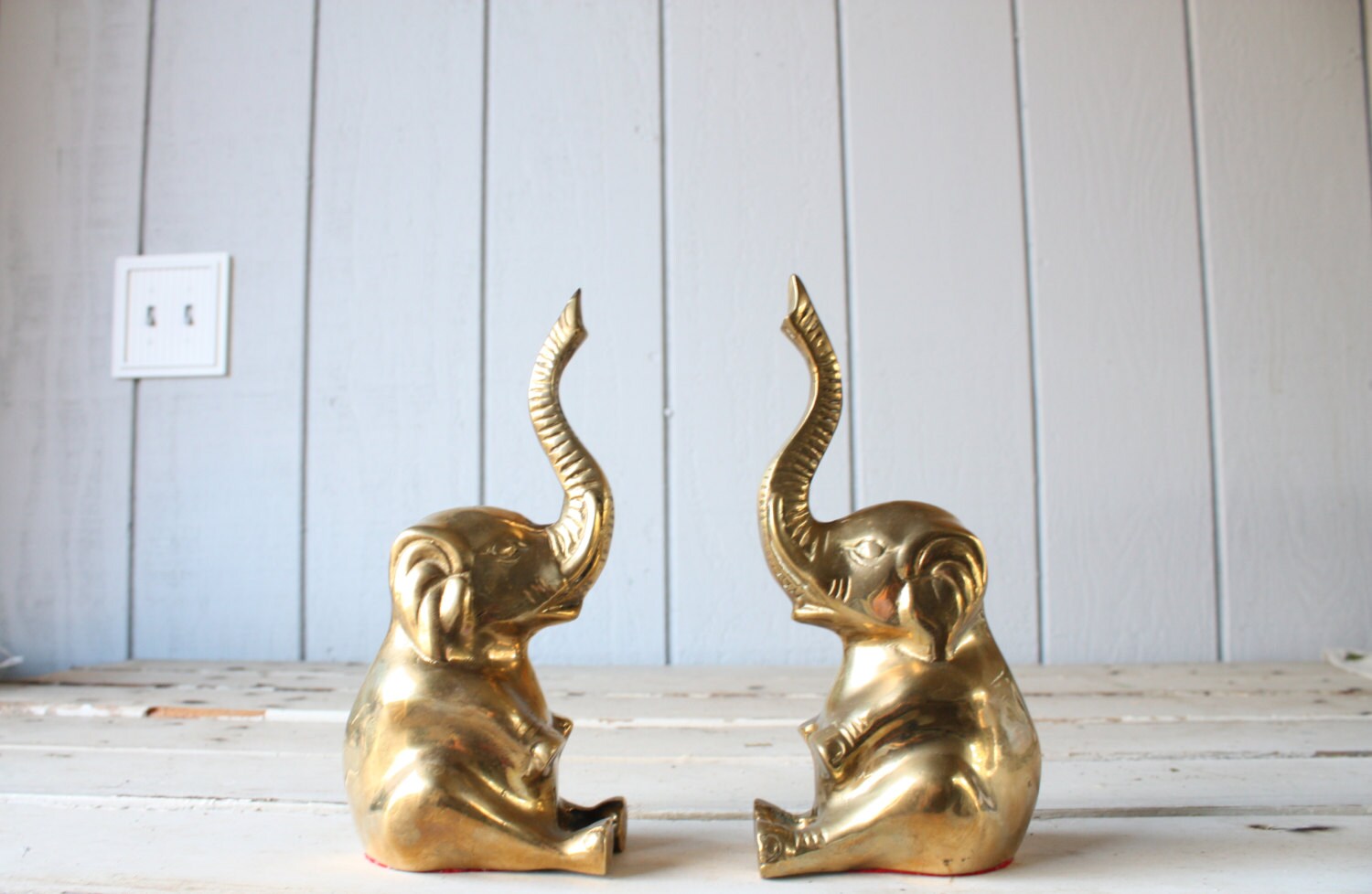 Vintage Brass Elephant Bookends // Solid Brass