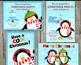 Christmas Penguins invitations PRINTABLE INVITATION