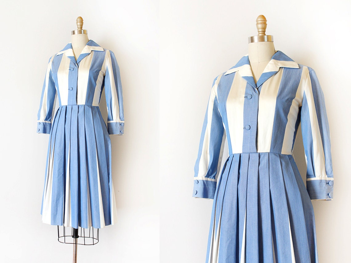 SALE vintage 1950s dress // 50s blue striped day dress