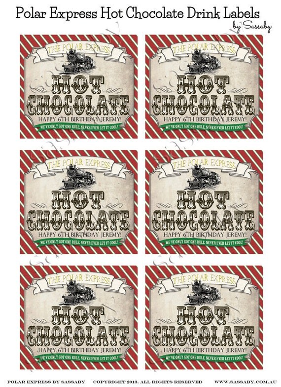 polar express hot chocolate drink labels red instant