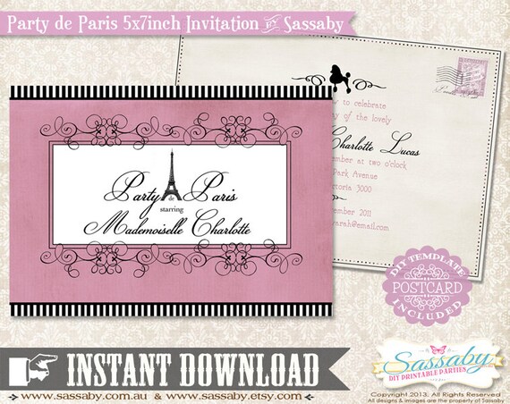 Party de Paris Girls Party Invitation - INSTANT DOWNLOAD - Editable & Printable Birthday Invitation by Sassaby Il_570xn