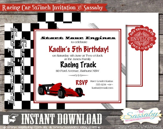 Racing Car/Grand Prix Birthday Invitation - INSTANT DOWNLOAD - Editable & Printable Boys Party Invitation by Sassaby Il_570xn