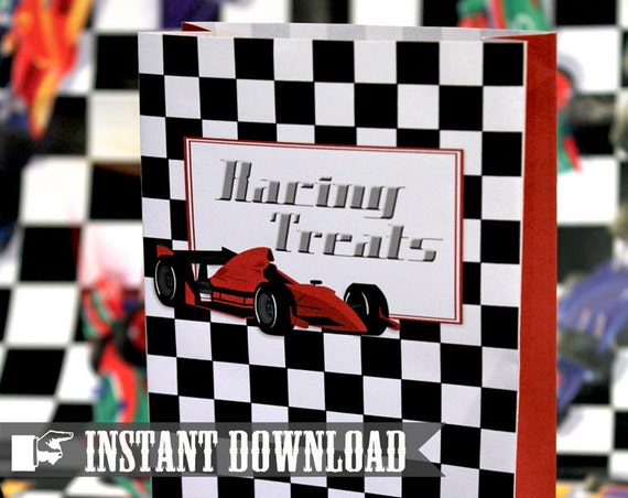 Racing Car Loot Bag - INSTANT DOWNLOAD - Printable Candy Birthday Party Decorations, Template, Decor by Sassaby Parties Il_570xn