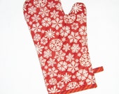 Snowflake Oven Mitt - Red and White Pot Holder - Holiday Oven Mitt - Gift Under 25