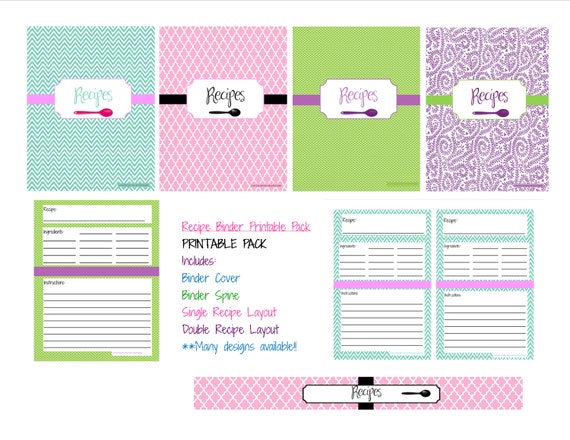 PRINTABLE Recipe Binder Sheets multiple by MelissaBeeDesigns