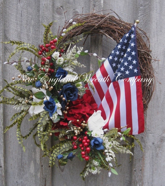 Patriotic Wreath Spring Wreath Floral Designer by NewEnglandWreath