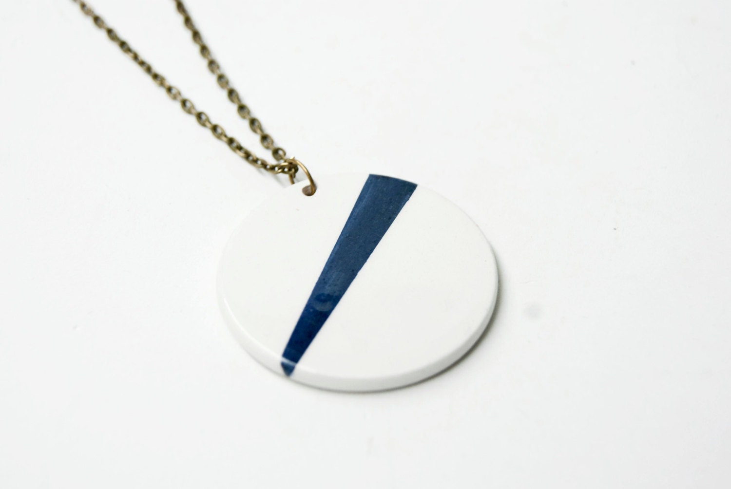 Ceramic necklace pendant geometric blue and white Ceramic