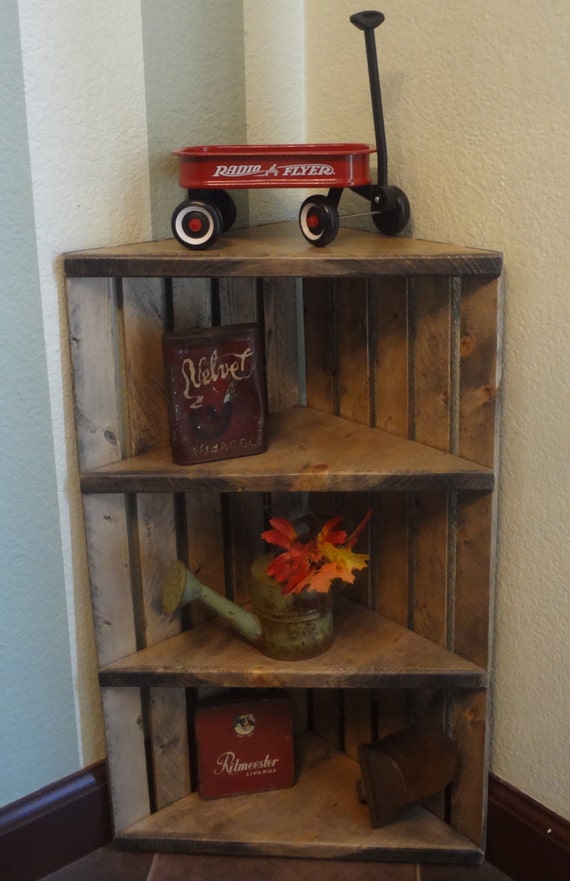 Corner Crate Shelf Rustic Grey Shelf Corner Shelf Wooden