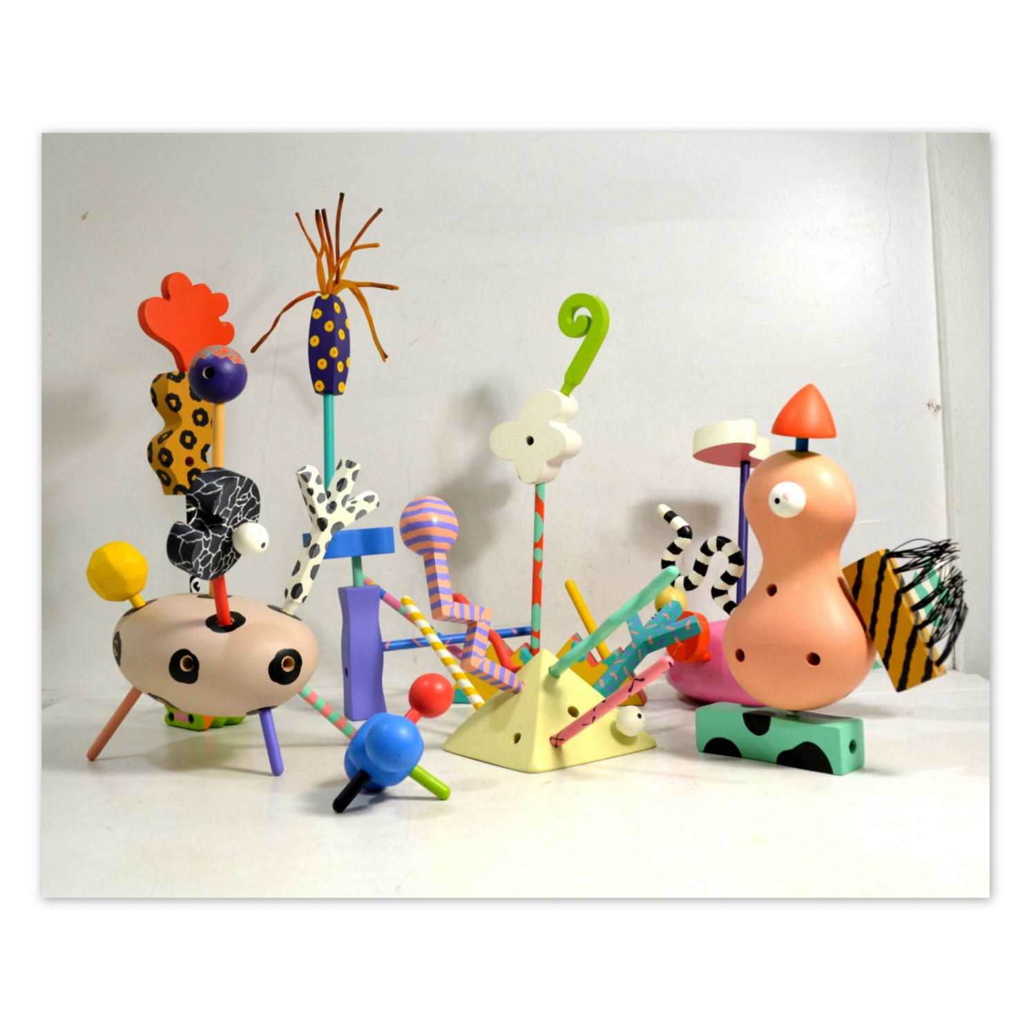 Vintag ZoLO Painted Wood Toy Set // 50 Pieces by Higashi