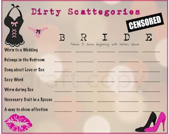 Bachelorette Party Games | Who wants to play Dirty Scattegories? | Instant Download