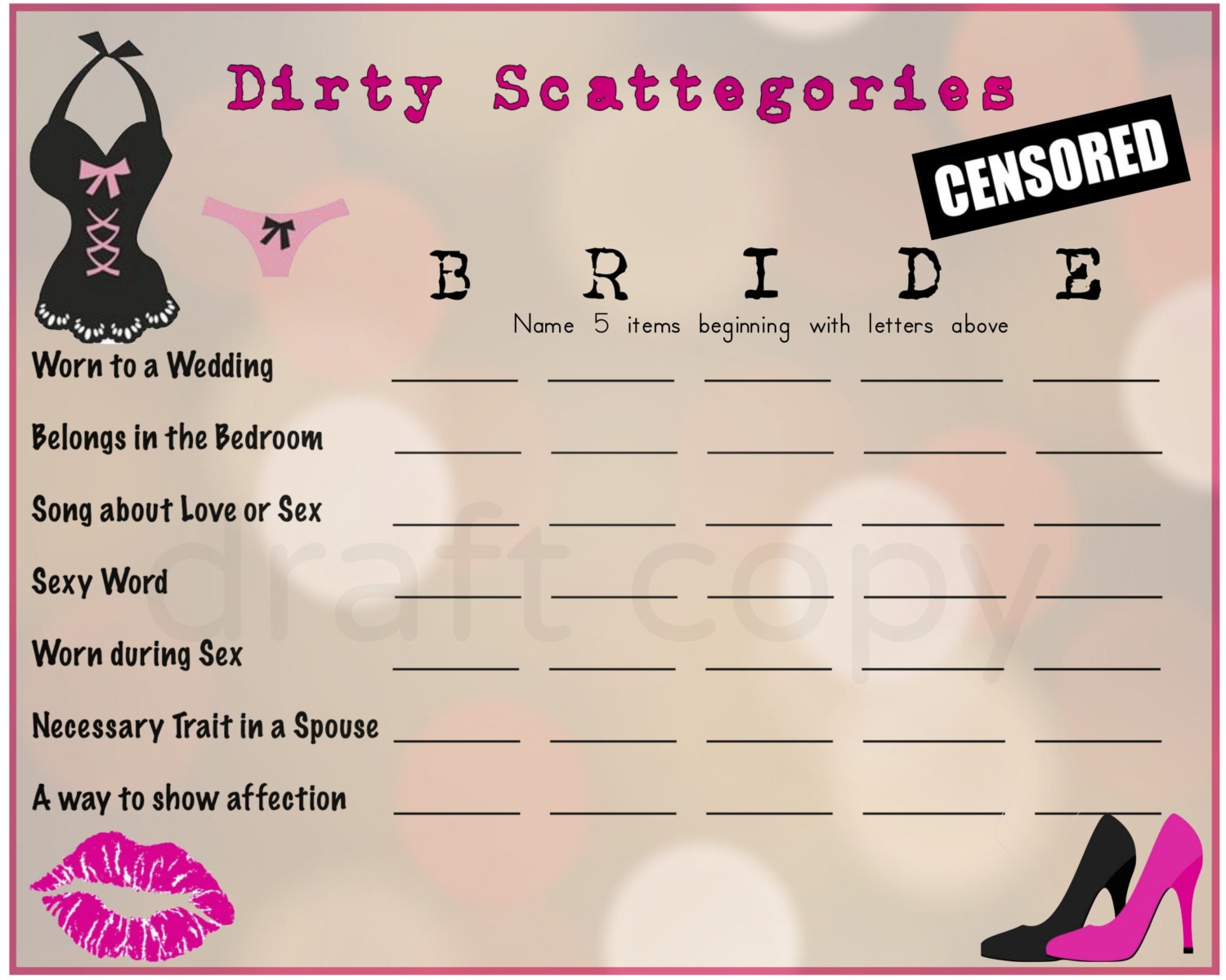 dirty scattergories list