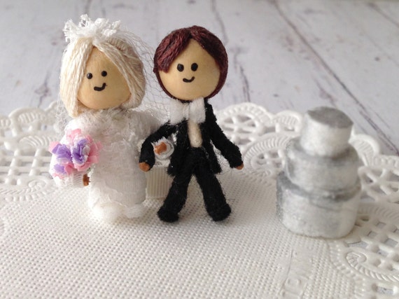 Bride & Groom Figurine Miniature Collectible Weddings Couple Dollhouse Handmade Mr Mrs Some Customization Possible