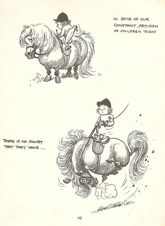 1962 Thelwell Cartoon Print Ponies Horses Spirited Pony Trying