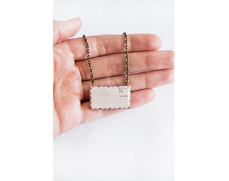 Small envelope necklace unusual jewelry pendant necklace by Lepun