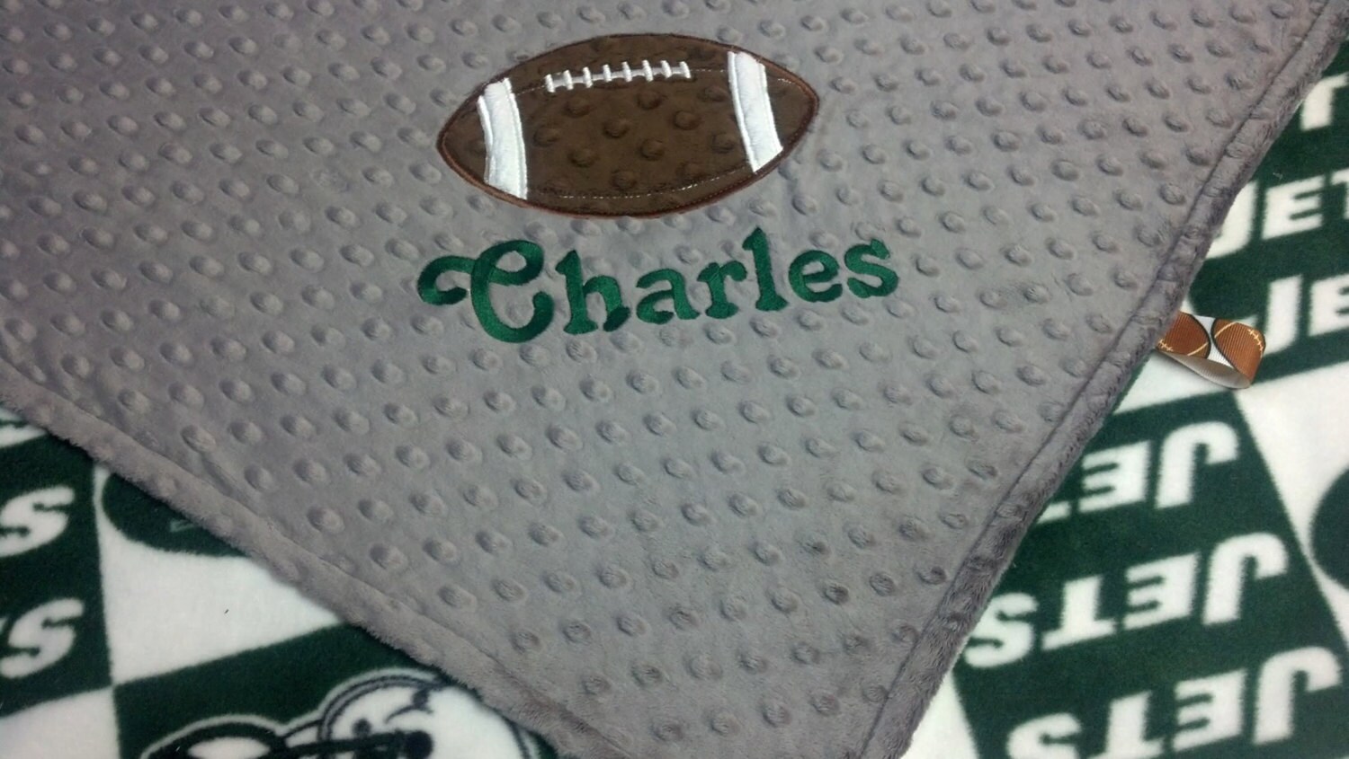 Personalized New York Jets Fleece and Minky Baby Blanket with