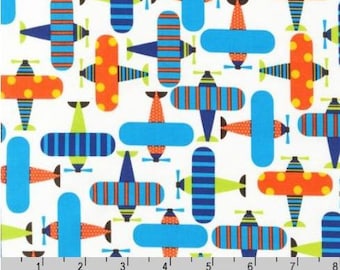 Ready, Set, Go! Bright Planes - Organic Cotton Fabric by Ann Kelle from Robert Kaufman